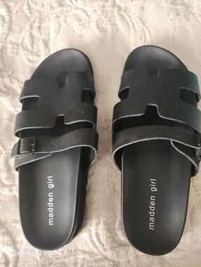 Madden Girl Black Double-Strap Slide Sandals